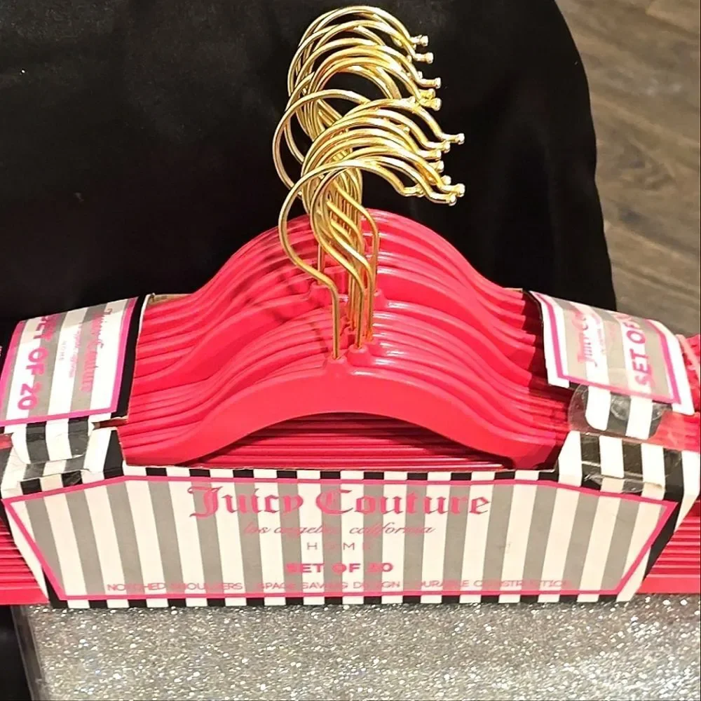 Juicy Couture Home Set of 20 Notched Shoulder Space Saving Clothes Hangers- Pink